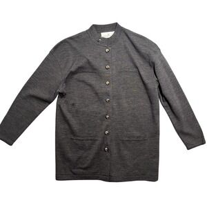 Liz Claiborne Petite M‎ Gray Wool Blend Cardigan Sweater Mock Neck Button Front